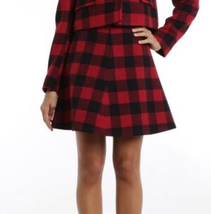 NWT Wool Plaid Red and Black Women's Skirt Belted Mini Midi Winter Small